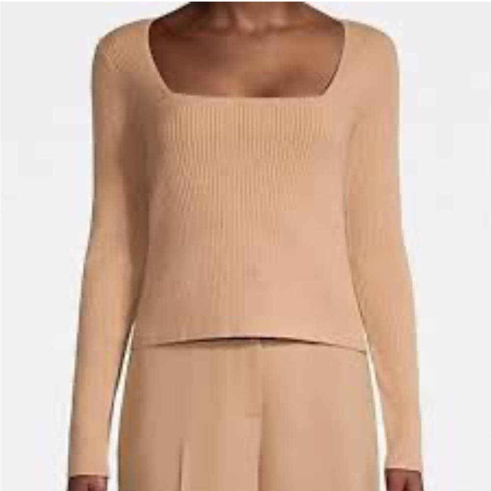 Hudson North Beige Square Neck Ribbed Knit Sweater EcoVero Blend